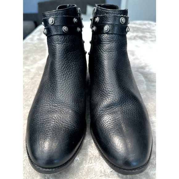 Halogen Black Leather Studded Strap Detail Side Zip Biker Ankle Boots Size 9 - Picture 1 of 7
